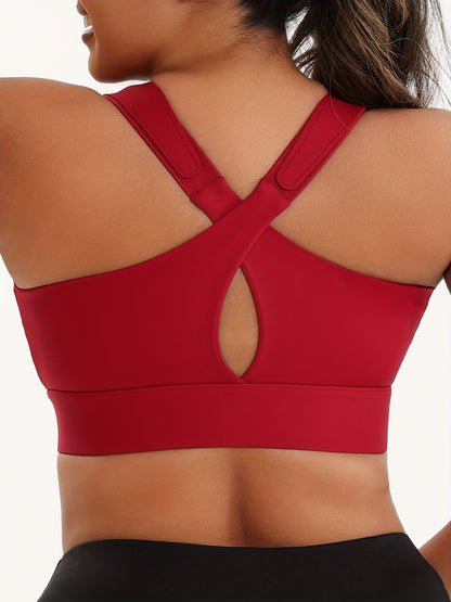 Women'S Plus Size High-Elasticity Sports Bra with Zipper - Blue, Non-Removable Padding, Adjustable Shoulder Straps, Ideal for Yoga & Pilates, Plus Size Yoga Apparel|Sleek Bralette|Comfortable Fit, Plus Size Yoga Apparel