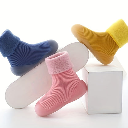 Casual Comfortable Slip On Rubber Sole Sock Shoes For Baby Boys, Breathable Non Slip Walking Shoes For Indoor Outdoor, Autumn And Winter