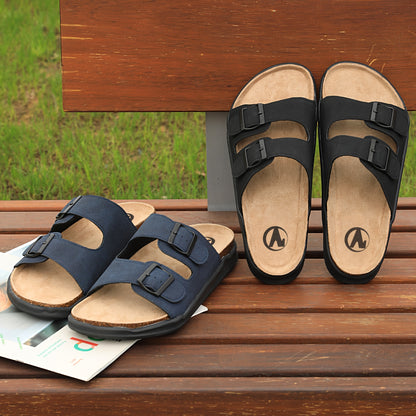 Chinelo de homem moderno de bico aberto, respirável, com tiras de fivela dupla, confortável, antiderrapante e casual, ideal para caminhadas no verão.