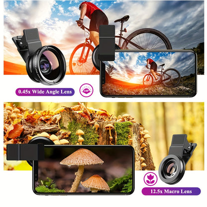 Boost Your Smartphone Photography with APEXEL's 0.45x HD 37MM Wide Angle Lens & 12.5x Super Macro Lens Kit!