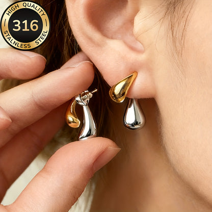 AIVEO Women's Hypoallergenic Stainless Steel KC Golden Plated (KC Golden) Teardrop Earrings - Anti-Fade Sensitive Beige Dainty Studs, Minimalist Elegant Drop Jewelry for Daily Wear, Parties & Sensitive Nose/Piercing, Year-Rou