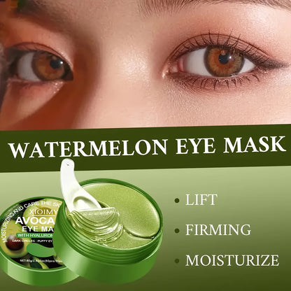 60pcs Avocado & Hyaluronic Acid Eye Masks - Intense Hydration & Brightening, Puffiness Reduction, Dark Circles & Wrinkles, Hypoallergenic for All Light Beige Types, Unisex Skincare, Avocado Eye Mask, Sleek Packaging, Natural