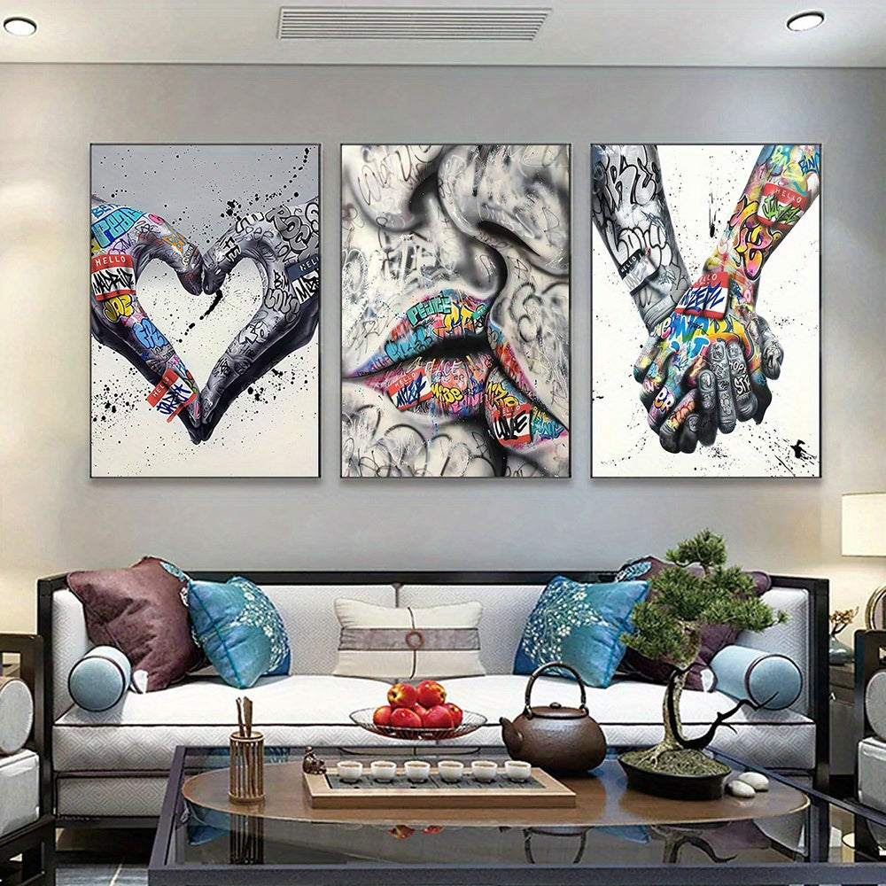 Triple Panel Abstract Art Print L2023-107, Contemporary Style, Frameless Wall Art Decor Set