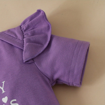 3pcs Short Sleeve & Shorts Set for Newborns - "I'm Daddy's Girl" Letter Print Pants and Headband, Mommy's World Alphabet Kids' Outfit, Perfect for Outdoor