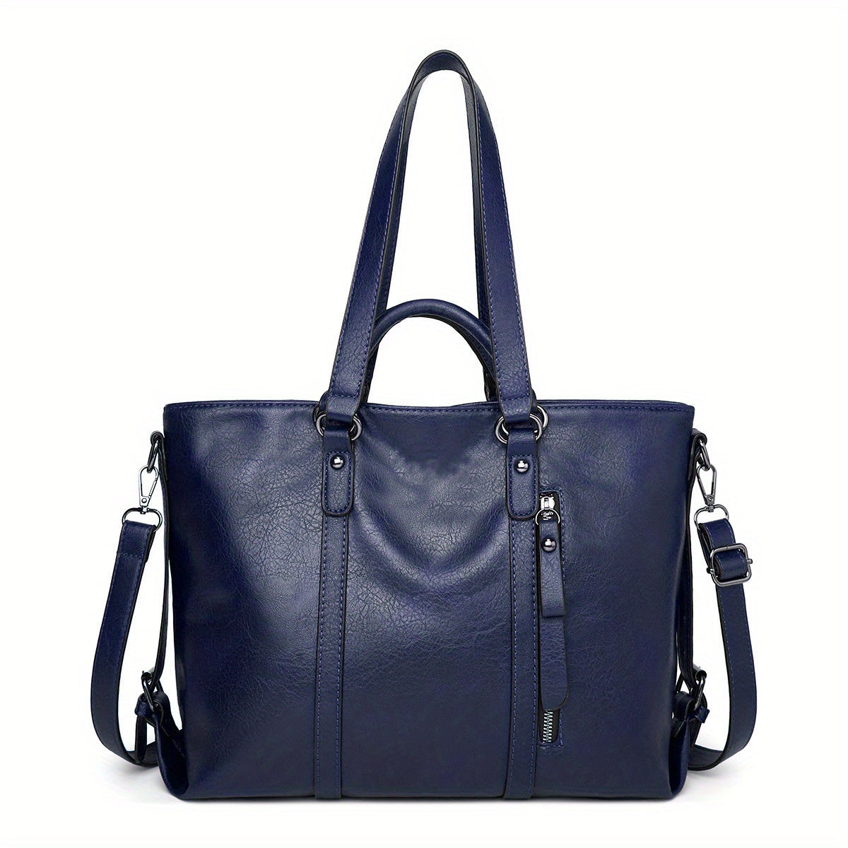 Women's Thickened Soft Synthetic Leather Tote & Crossbody Purse - Large Capacity Multi-Pocket Organizer with Removable Shoulder Strap, Zipper Closure, Oil-Edged Trim - Work, Travel, Casual Bag in Brown, Navy, Red, Black - Chr
