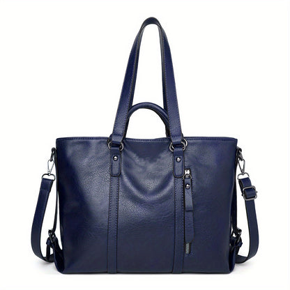 Women's Thickened Soft Synthetic Leather Tote & Crossbody Purse - Large Capacity Multi-Pocket Organizer with Removable Shoulder Strap, Zipper Closure, Oil-Edged Trim - Work, Travel, Casual Bag in Brown, Navy, Red, Black - Chr