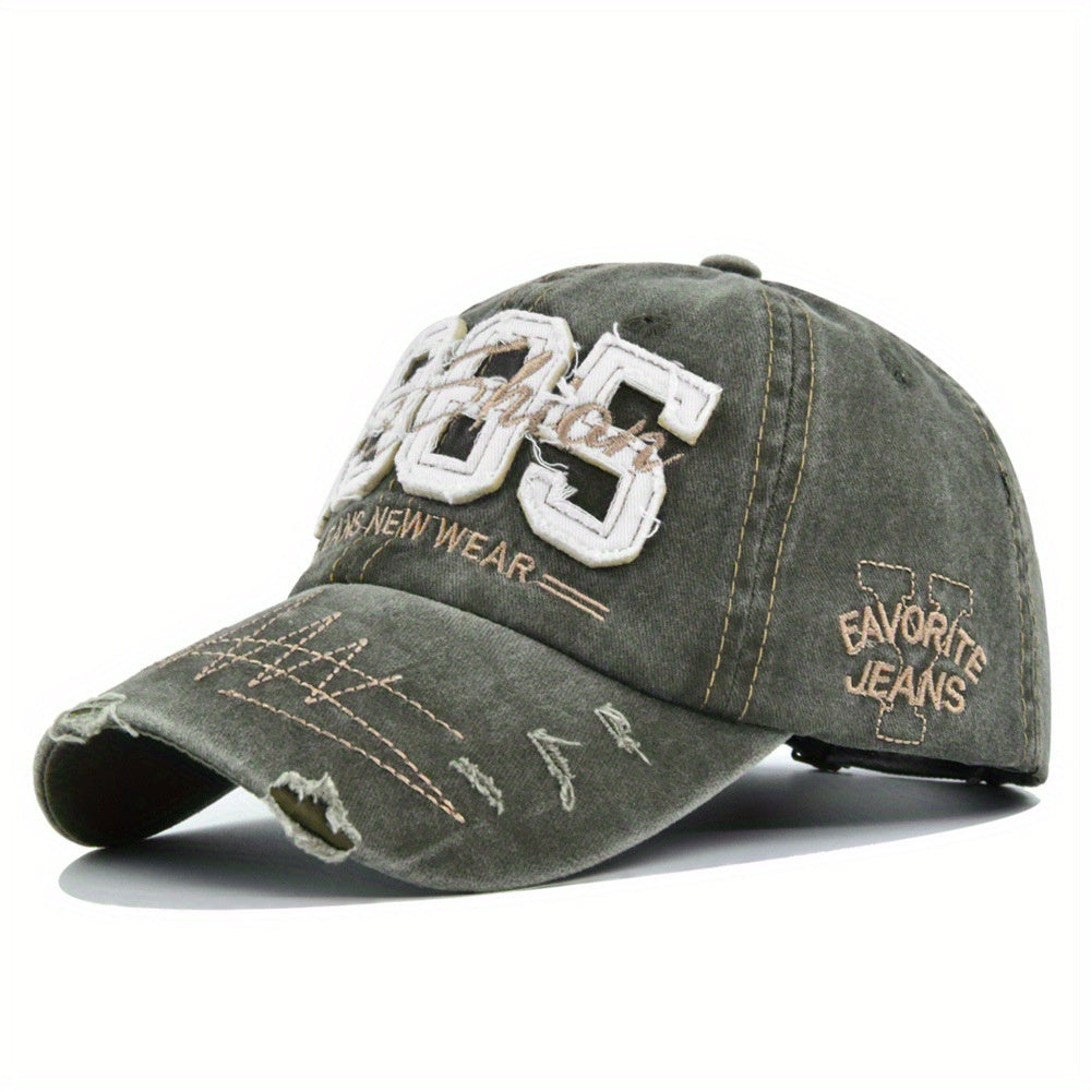 1985 Embroidery Ripped Baseball Cap Washed Distressed Patch Adjustable Dad Hat Vintage Lightweight Sunscreen Sports Hat