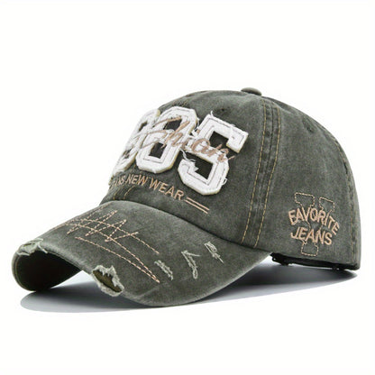 1985 Embroidery Ripped Baseball Cap Washed Distressed Patch Adjustable Dad Hat Vintage Lightweight Sunscreen Sports Hat