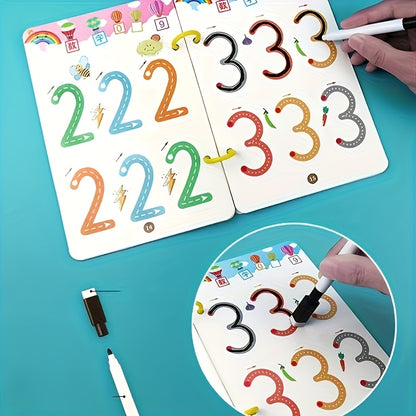 Kids' Reusable Magic Practice Workbook Set with Interactive Writing Activities - -Style Number & Letter Tracing Exercises, Color-Coding Games, ABCs & 123s Learning Book with Answer Key for Homeschool,, Classroom - Durable & E