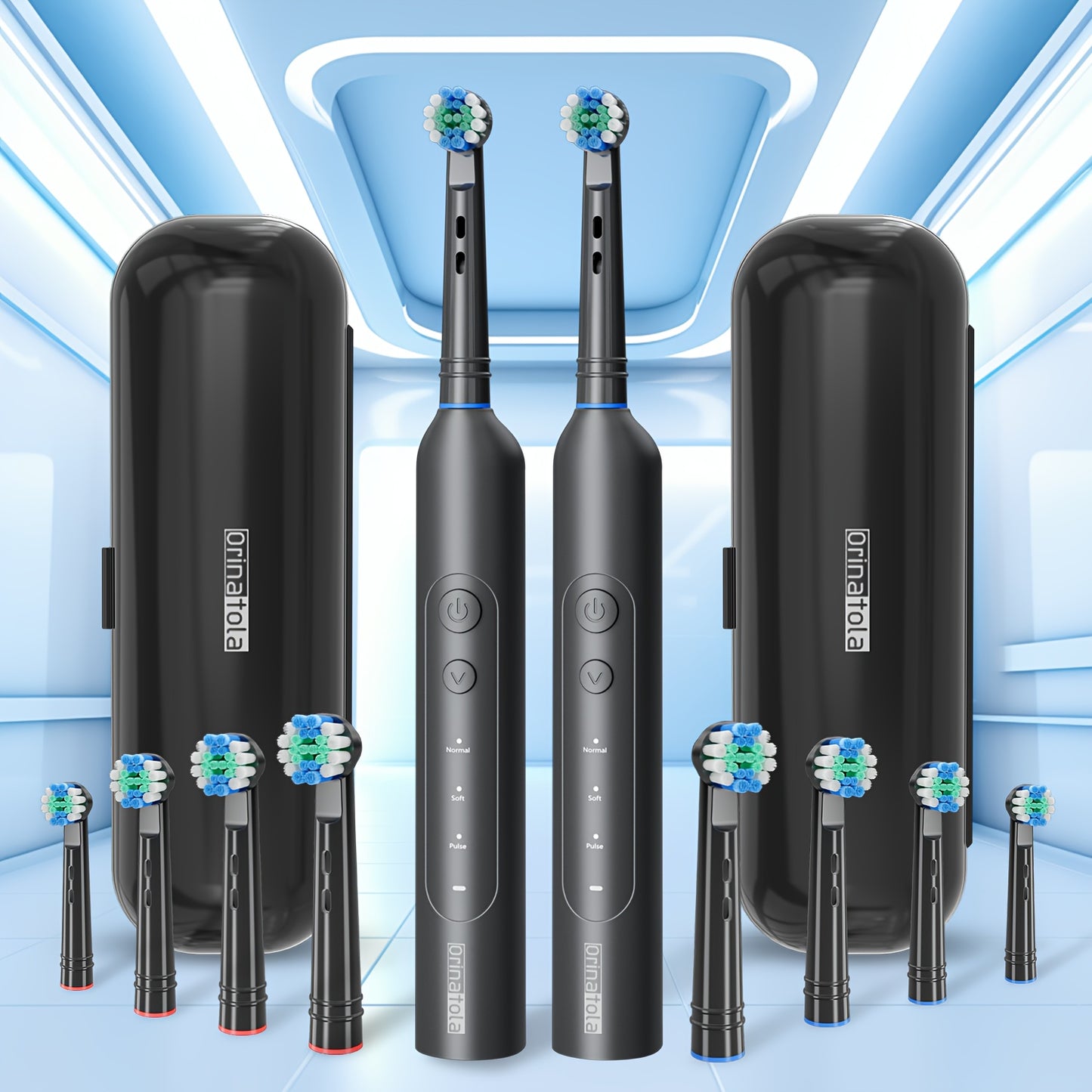 2 Pack Orinatola Electric Toothbrush, 8 Brush Heads, IPX7 Waterproof, 2 Travel Cases, 3 Rotating Cleaning Modes, USB C Fast Charging, 2 Minutes Smart Timer, A Good Gift for Yourself And Your Family, Personal Care Electronics,