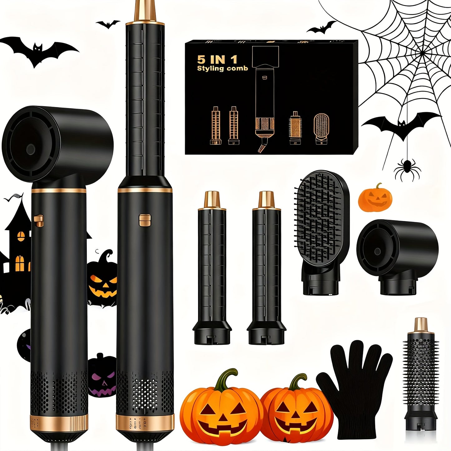 Escova Modeladora de Ar Quente 5 em 1 – Alisador e Modelador de Caracóis Elétrico com Acessórios Intercambiáveis, Escova de Ar Quente para Cabelo Seco ou Molhado, Produtos para Alisar, Secar e Modelar o Cabelo