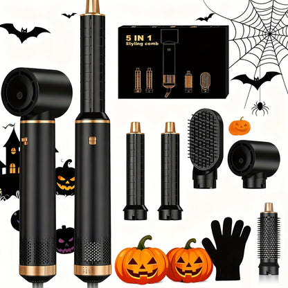 Escova Modeladora de Ar Quente 5 em 1 – Alisador e Modelador de Caracóis Elétrico com Acessórios Intercambiáveis, Escova de Ar Quente para Cabelo Seco ou Molhado, Produtos para Alisar, Secar e Modelar o Cabelo