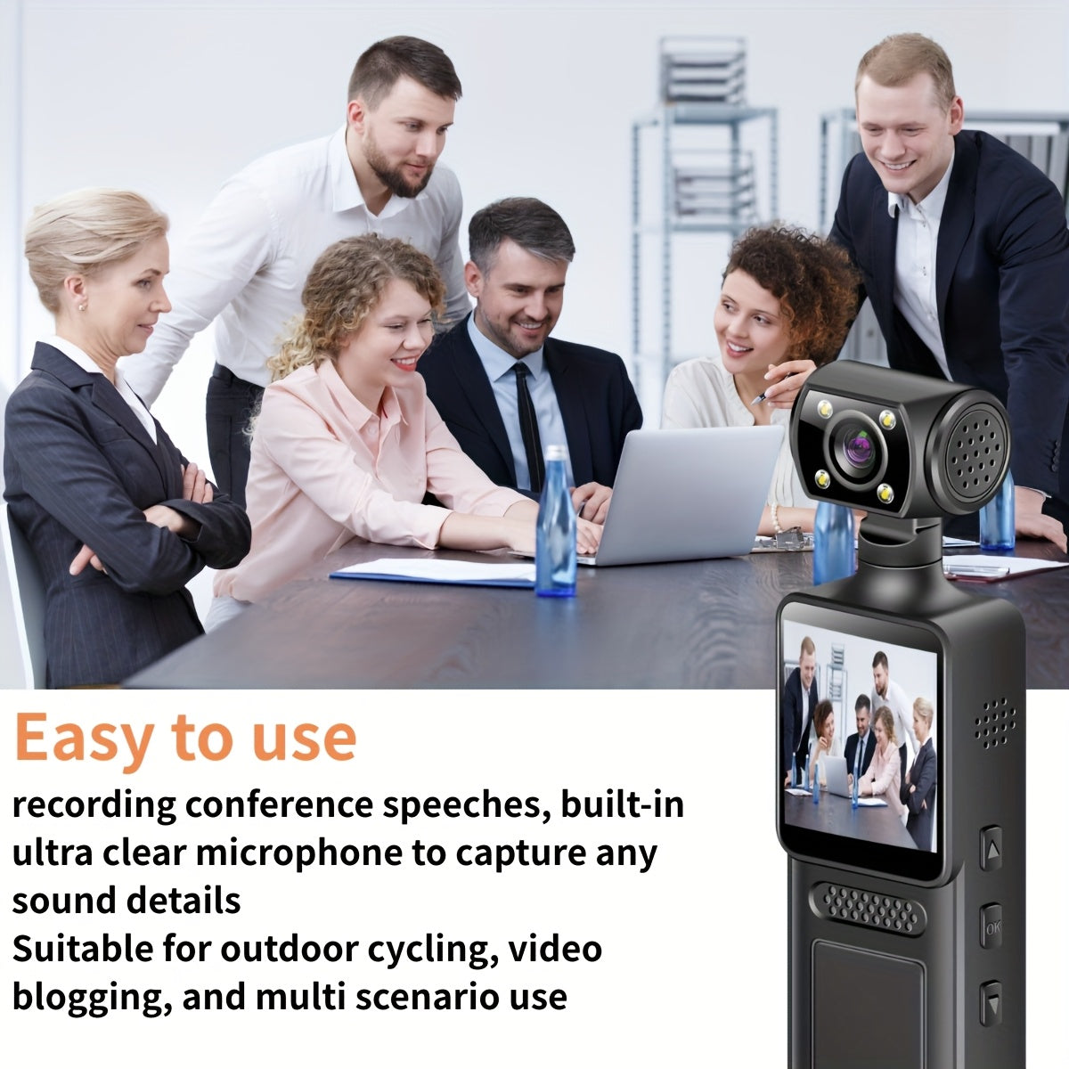 Handheld Stabilizer Pocket Sports Camera with Rotating Lens, Touch Video Recording, 180° Rotatable HD Camcorder for Action Vlogging on Skiing & Cycling, 1.3-inch Screen Portable Rechargeable Outdoor Adventure Handycam