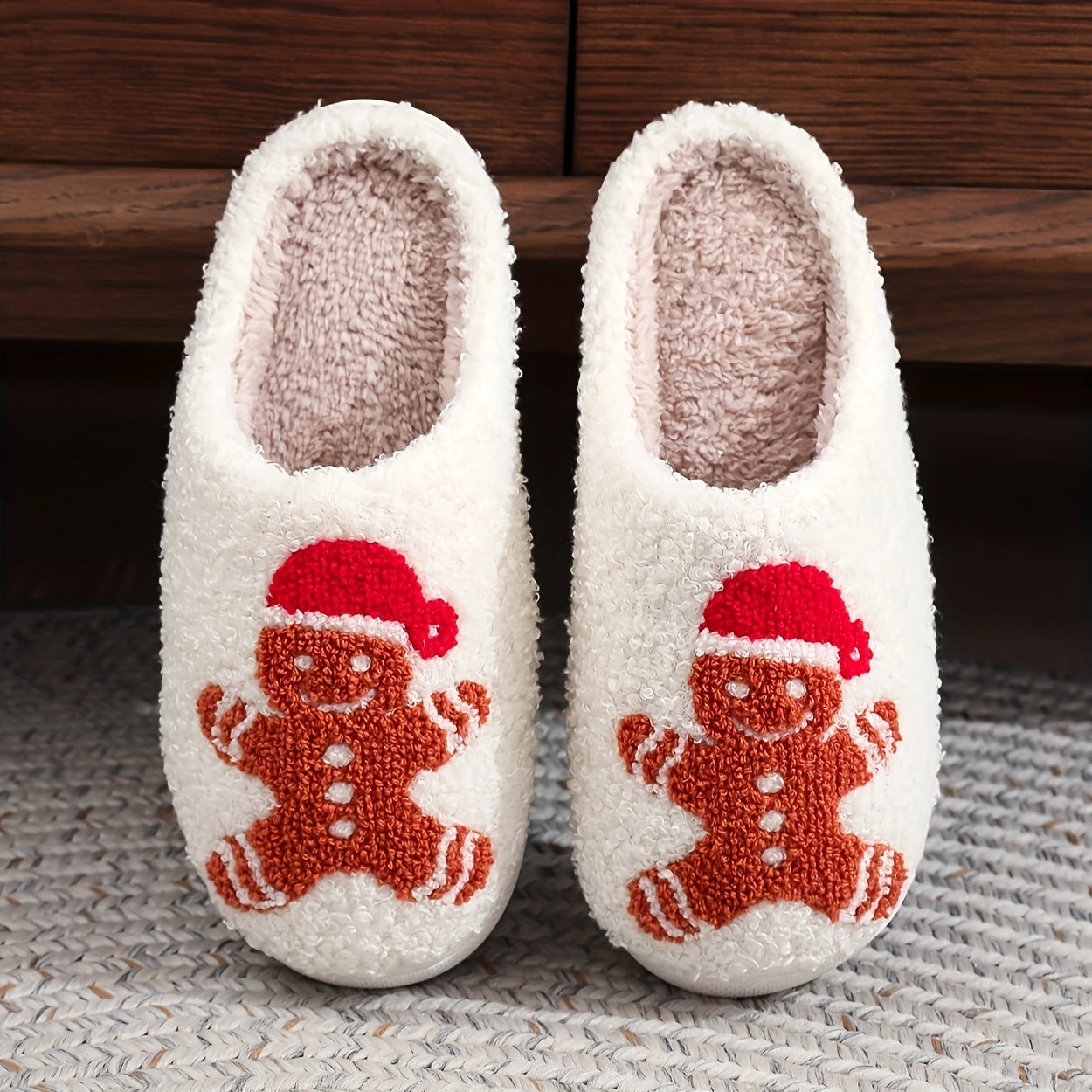 Christmas Tree Pattern Fuzzy Slippers, Winter Warm Closed Toe Flat Floor Shoes, Cozy Soft Sole Plush Home Slippers