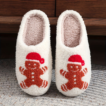 Christmas Tree Pattern Fuzzy Slippers, Winter Warm Closed Toe Flat Floor Shoes, Cozy Soft Sole Plush Home Slippers