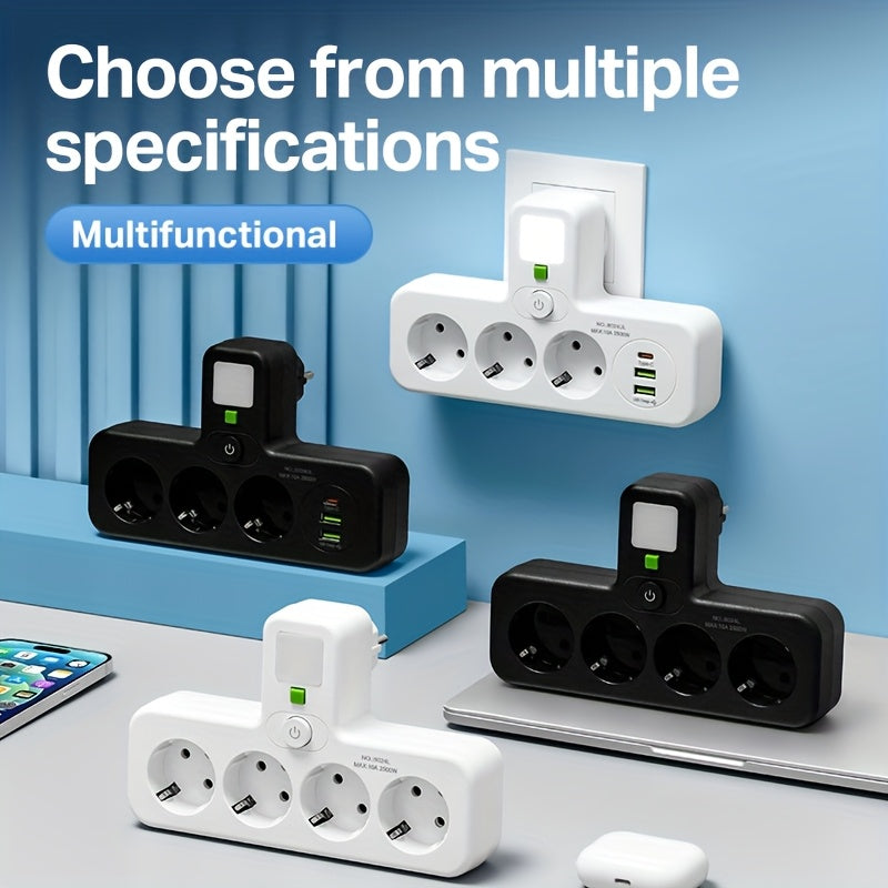 European Plug USB Adapter with 2 USB Ports, 1 C-Shaped Independent Switch, No-Blocking Compact Design, 10A 2500W, Suitable for Home Office Kitchen, Modern Plug Design, Durable Power Outlet