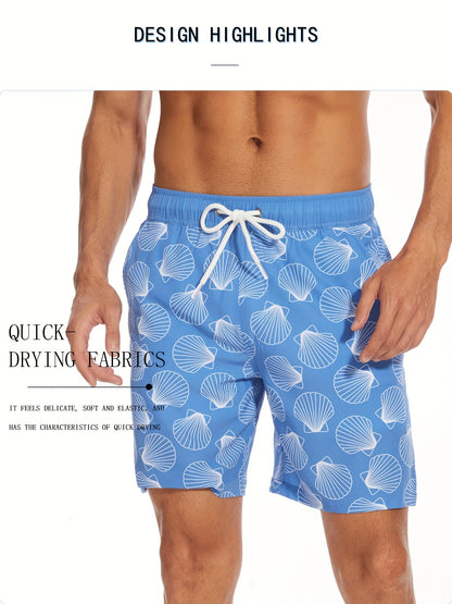 Men's Quick-Dry Beach Shorts with Tropical Palm Tree & Palm Leaf Print - Breathable Stretch Fabric for Summer, Outdoor, Hiking, Swimming - Machine Washable Casual Athletic Shorts, Outdoor Activewear, Summer Shorts