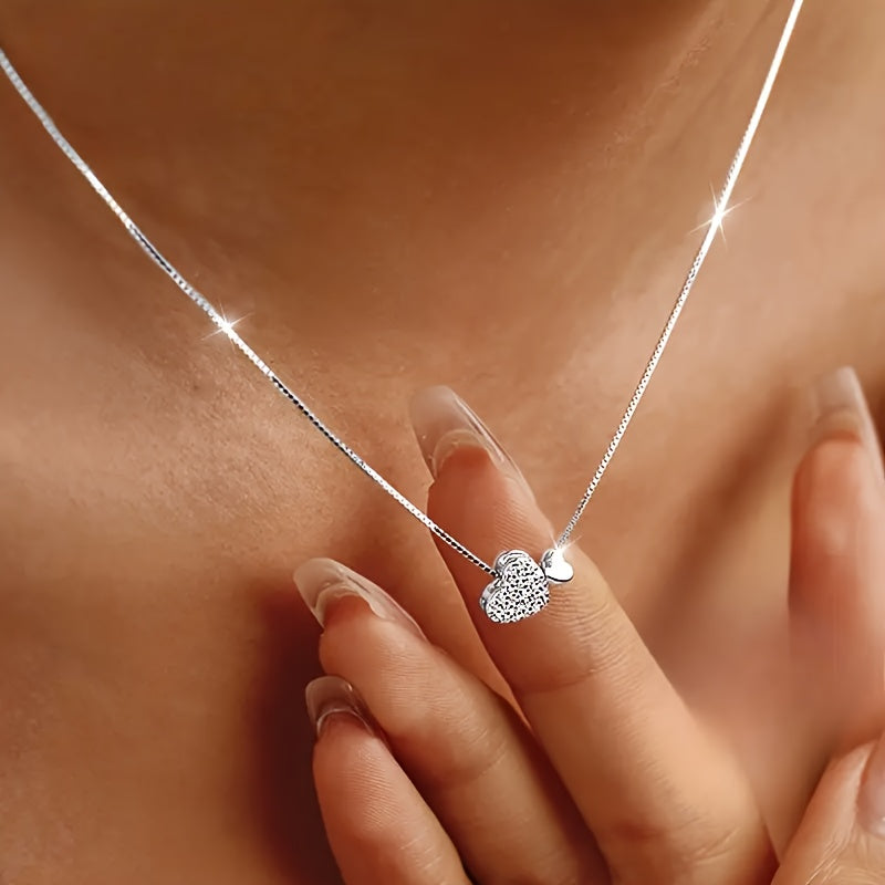 1pc Elegant 925 Silver Plated Love Heart Pendant Necklace - Minimalist Clavicle Chain for Women, Perfect Gift for Birthdays, Weddings, Valentine'S Day, and More, Everyday Jewelry|Elegant Pendant|Durable Jewelry, Necklace