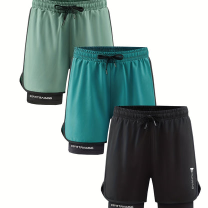3pcs Men's Quick-Dry Lightweight Running Shorts, with Elastic Drawstring Waist and Side Pockets - Mo, Running Shorts for Men, Mens Mid Length Wide Leg Shorts, Men Workout Shorts, Gym Shorts Above Knee, Mens Shorts with Liner,
