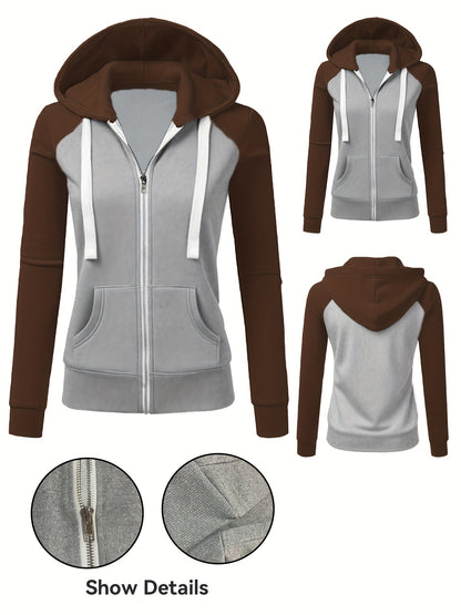 Women's Elegant Zip-Up Hooded Jacket - Slim Fit Winter Coat with Full-Zip Front Closure, Side Pockets - Machine Washable Outerwear for Office, Casual, Formal Events - Available Now!, Office Wear, Sleek Design, Soft Fabric, Fa