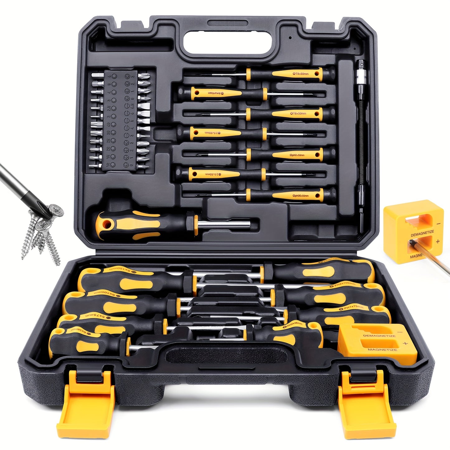 43pcs Professional Screwdriver Set with Magnetic Bit Holder - Chrome Vanadium Steel, Includes Slotted, Phillips, Hex, Torx Bits & Precision Tools - Durable Repair Kit for DIY & Industrial Use