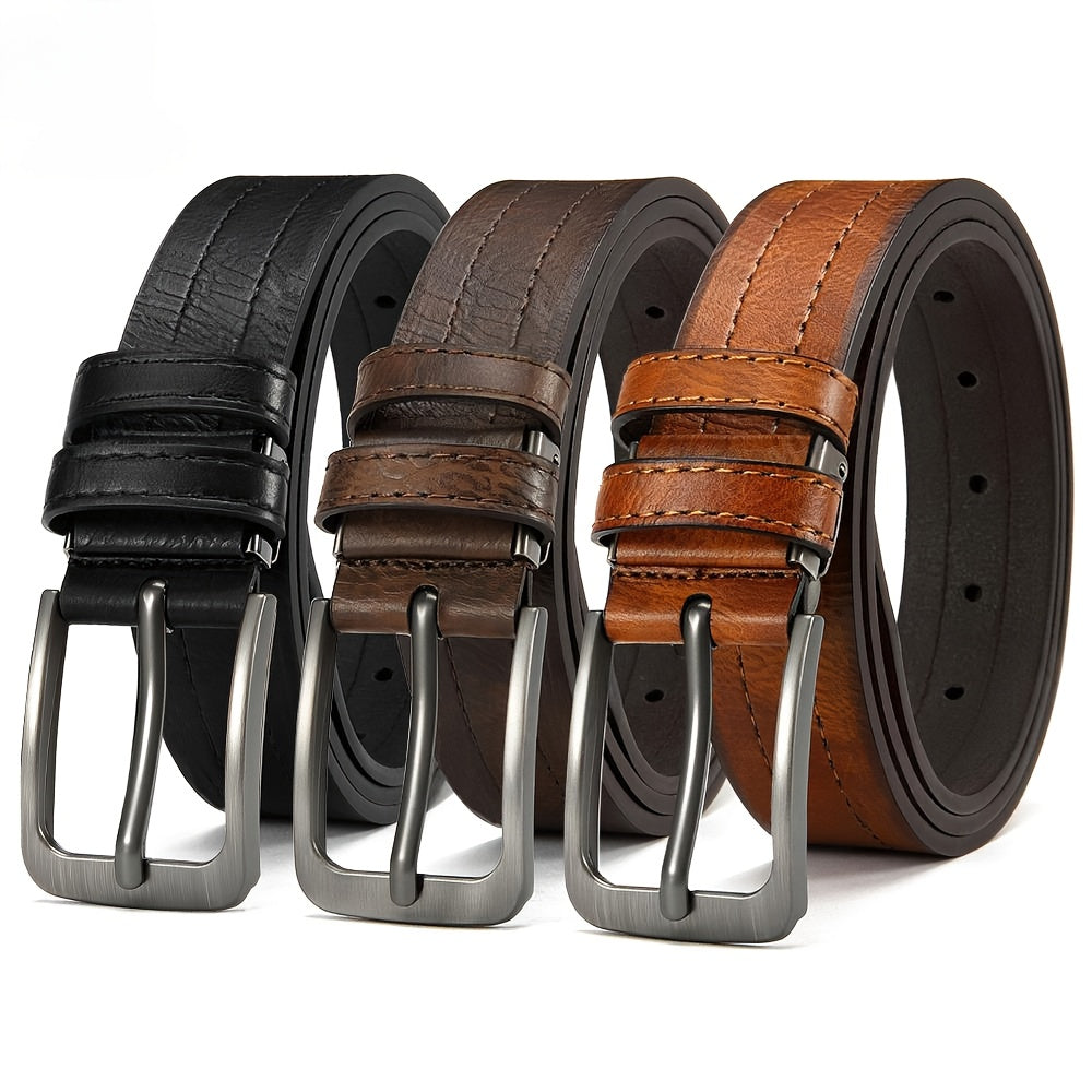 Set of 3 Men's Casual Vintage Belts, Durable Breathable Belts Designed for Business Professionals, Mature Individuals, and Fashion Enthusiasts, Ideal Gift for Any Occasion, Men's Luxury Belts, Adjustable, Square Buckle, Suita