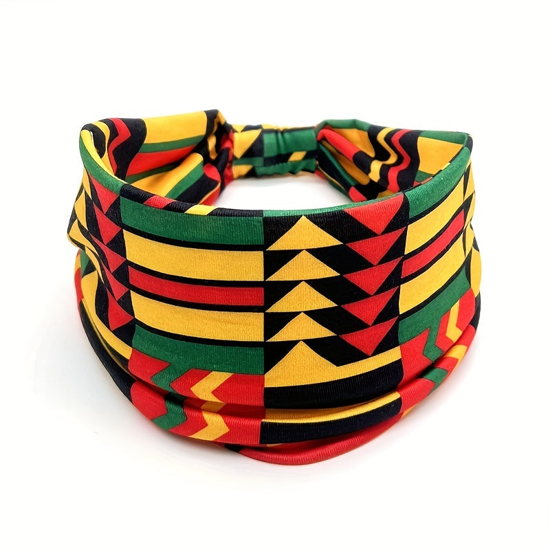 1pcs Stylish African Printed Boho Headband for Women - Stretchy Yoga Running Turban Hair Accessory