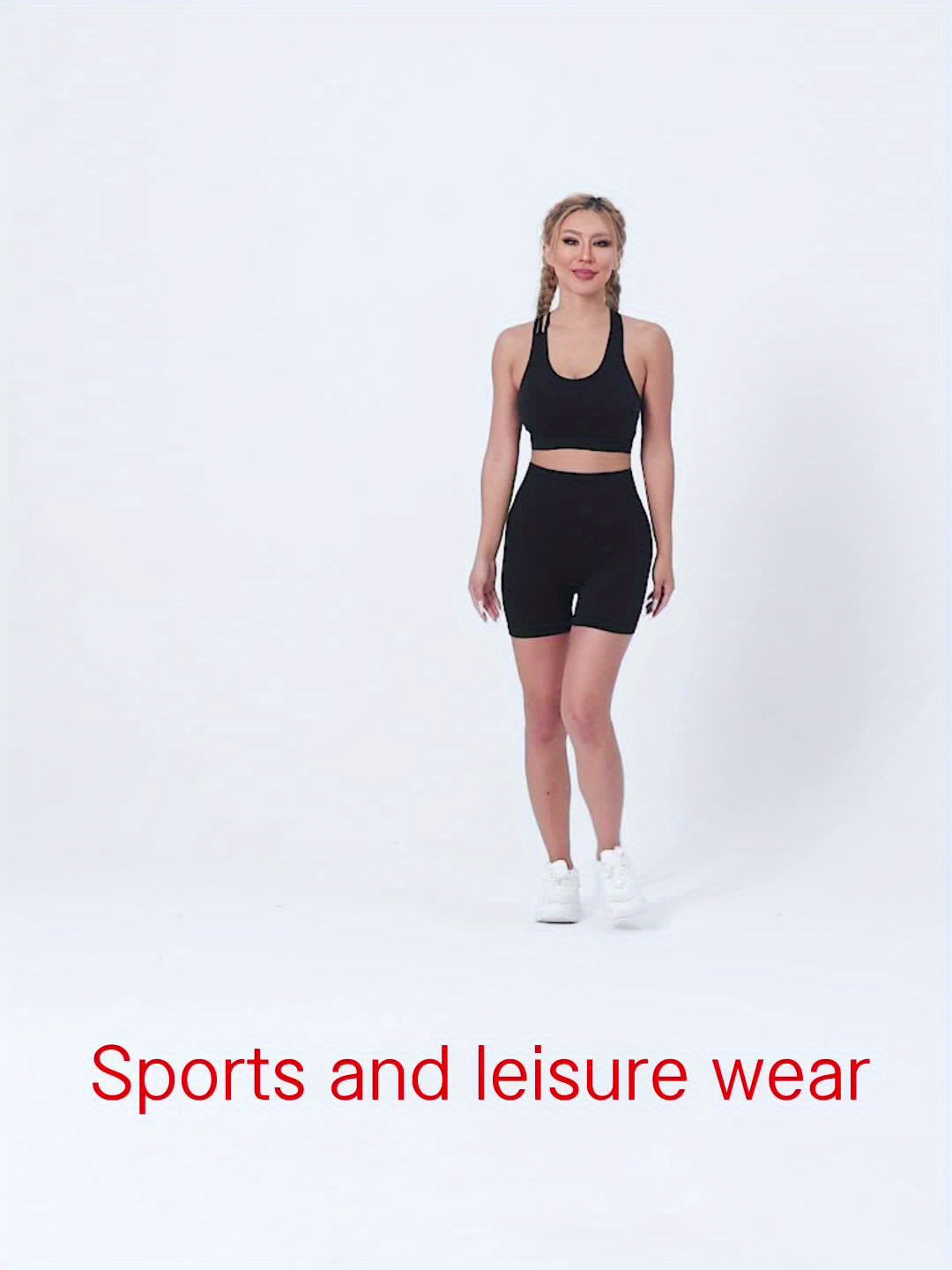 2pcs Yoga Workout Set, Criss Cross Sports Bra & High Waist Fitness Running Sports Shorts, Women's Activewear