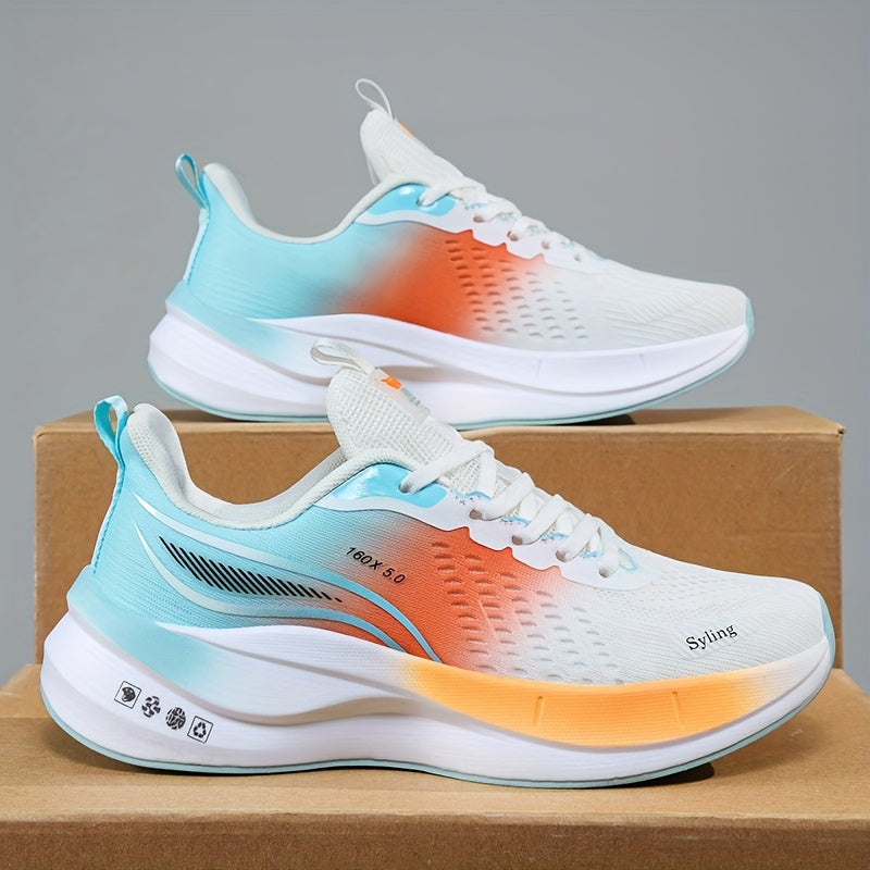 Men's mid-calf running shoes, breathable lightweight carbon plate, striped pattern, suitable for all seasons, lace-up closure, fabric upper and lining, rubber sole, MD outsole, cloth insoles, ideal for casual running, hiking,