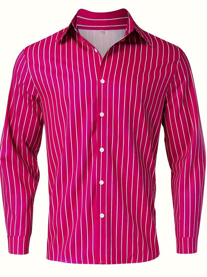 Casual Striped Men's Daily Thin Long Sleeve Button Up Shirt For Spring Summer Outdoor, Gift For Men