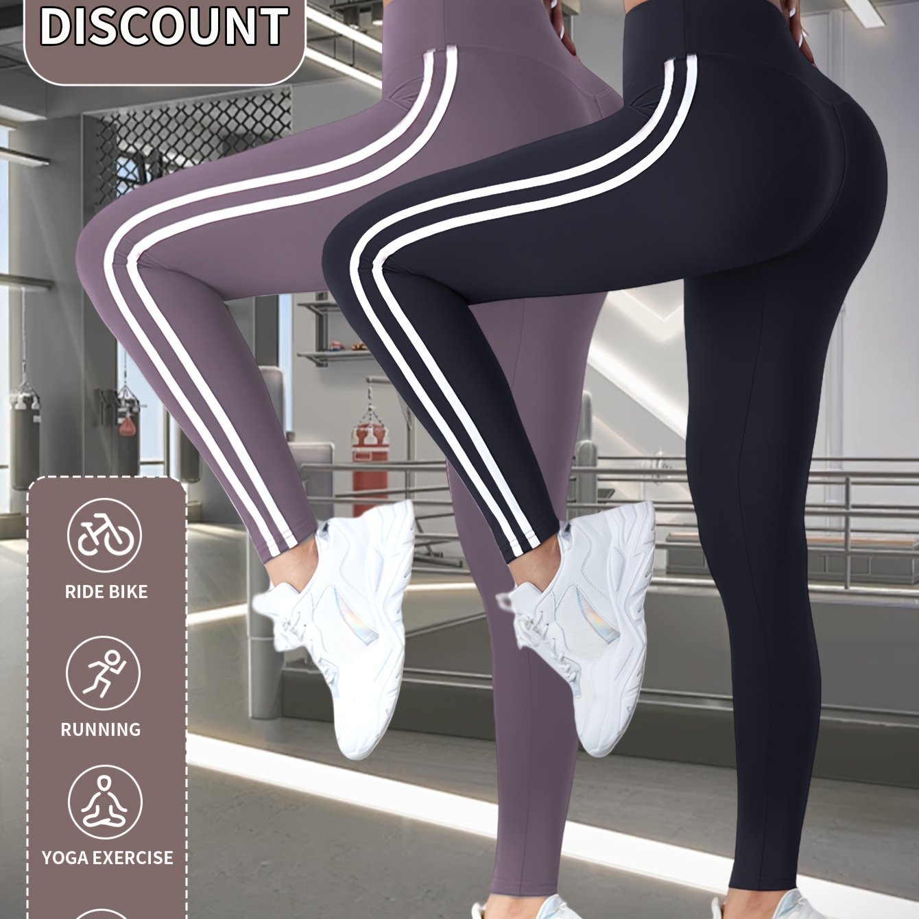 2pcs Women'S High-Waisted Yoga Pants - Breathable, Comfortable, and Tummy Control Workout Leggings with Side Stripes, Stretchy Fabric for Outdoor Fitness and Casual Wear, High Waisted Leggings