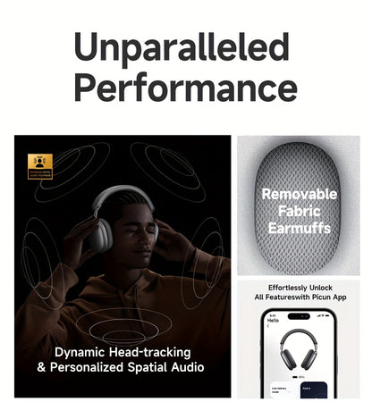 PICUN Wireless Headphones with Dynamic Head Tracking, -52dB ANC Noise Cancellation, 140Hrs Battery Life, Wireless 5.4, Wired/Wireless Switch, Double Connection & Multi-Mode Audio, Closed-back Design, Plastic Material, Compati