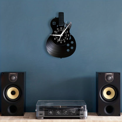 1pc Guitar Vinyl Wall Clock Gifts For Holiday, Black Music Wall Clock Instrument Art Unique Gifts For Men Women Guitar Player For Birthday Wall Decor, Fall Halloween Decor