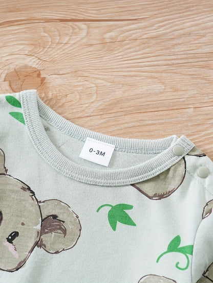 Baby Cute Cartoon Koala Long Sleeve Crew Neck Rompers
