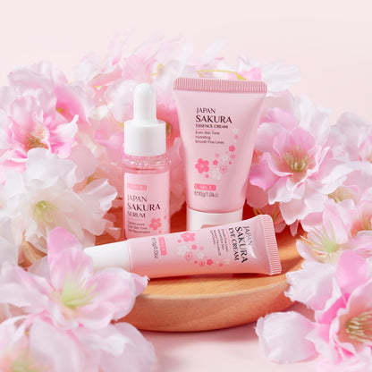 3pcs Set LAIKOU Japanese Cherry Blossom Skin Care Set 3 Piece Serum Liquid Eye Cream Face Cream Skin Care Kit Gifts
