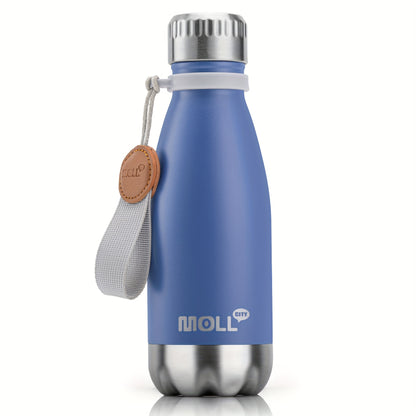 1pc Mollcity 9oz/266ml Stainless Steel Water Bottle - Vacuum Insulated, Leak-Proof, BPA-Free, Double-Wall Insulated with Carry Strap, 24H Cold & 12H Hot, Lightweight & Durable for School, Sports, Travel, Outdoor, Gym, Hiking