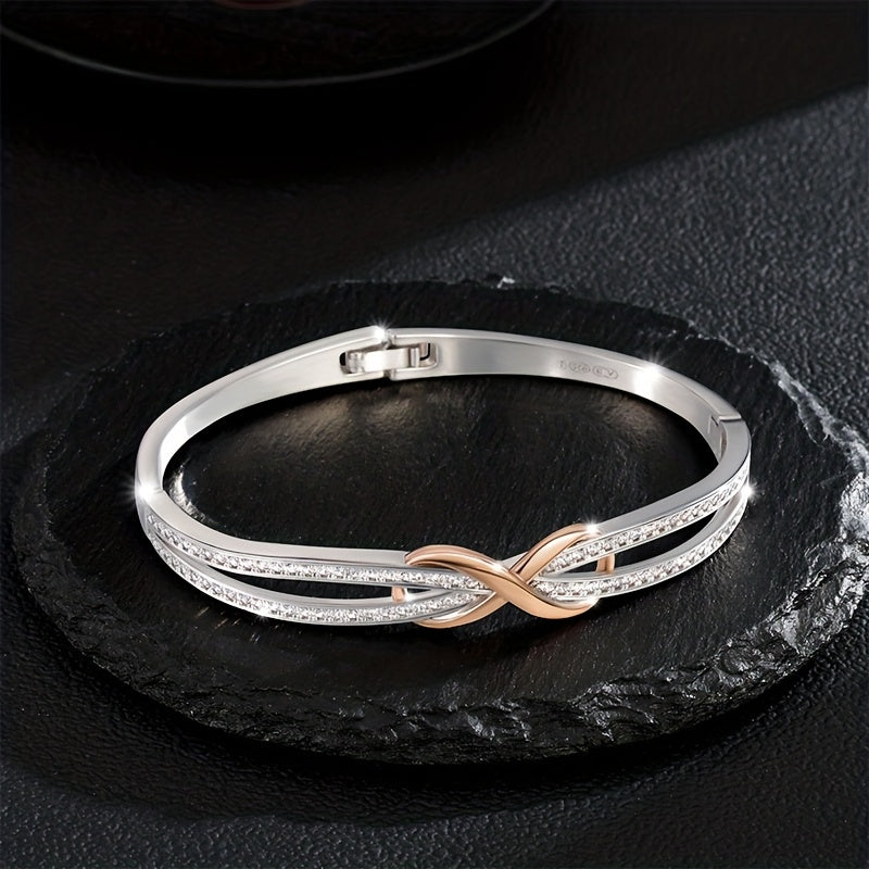 925 Sterling Silvery bracelet, with rose Golden infinity knot and cubic Synthetic Men's bracelet, anniversary and gift jewelry, Beige-friendly, weightless, holiday gift, Halloween, Christmas, comes with exquisite gift box, Sp