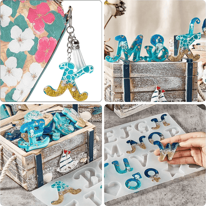 168pcs Obverse Alphabet Resin Molds Kit, Silicone Molds for Resin Casting DIY, Letter & Ornament Epoxy Molds Resin Keychain Making Set with 1 Hand Drill 2 Drill Bits 164pcs Keychain Supplies