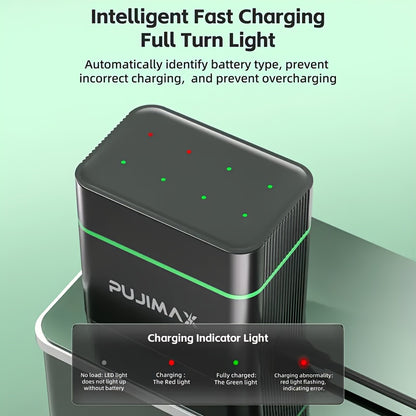 PUJIMAX 8-Pack High-Capacity 4255mWh & 1100mWh AA+AAA Lithium with 8-Slot Fast Charger - Long-Lasting Power, Over-Voltage/Over-Current/Over-Heat/Over-Temperature/Over-Voltage Protection, Compatible with Smartphones, Laptops,