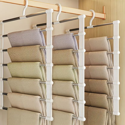 3pcs Space-Saving Foldable Stainless Steel Pants Rack - Rust-Resistant Wardrobe Organizer for Jeans, Leggings & Pants - Durable Plastic Hangers with Multiple Hooks, Ideal for Home & Retail Use, Clothes Organizer Storage