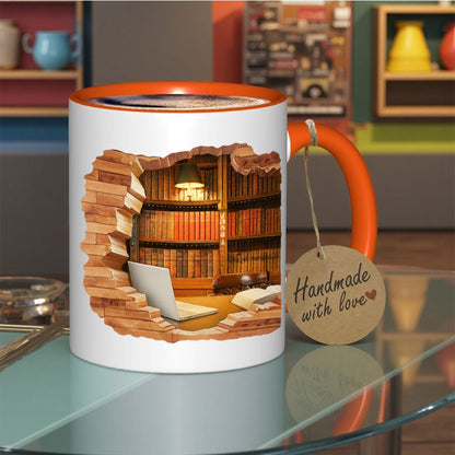 1pc 11oz 3D Magic Color-Changing Book-Themed Ceramic Mug - Reusable Coffee & Tea Cup with Bookshelf & Open Book Design, uthor Logo Slot, Hand Wash Only - Gift for Readers, Writers, Librarians (Birthday/Christmas/Halloween), C