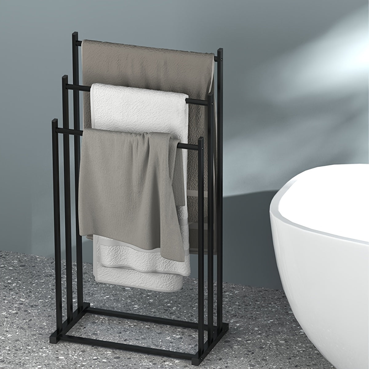 1pc Modern Three-Tier Freestanding Towel Rack - Heavy-Duty Floor-Standing Bathroom & Pool Drying Rack, Space-Saving Multifunctional Organizer for Indoor/Outdoor Use, No Installation Needed