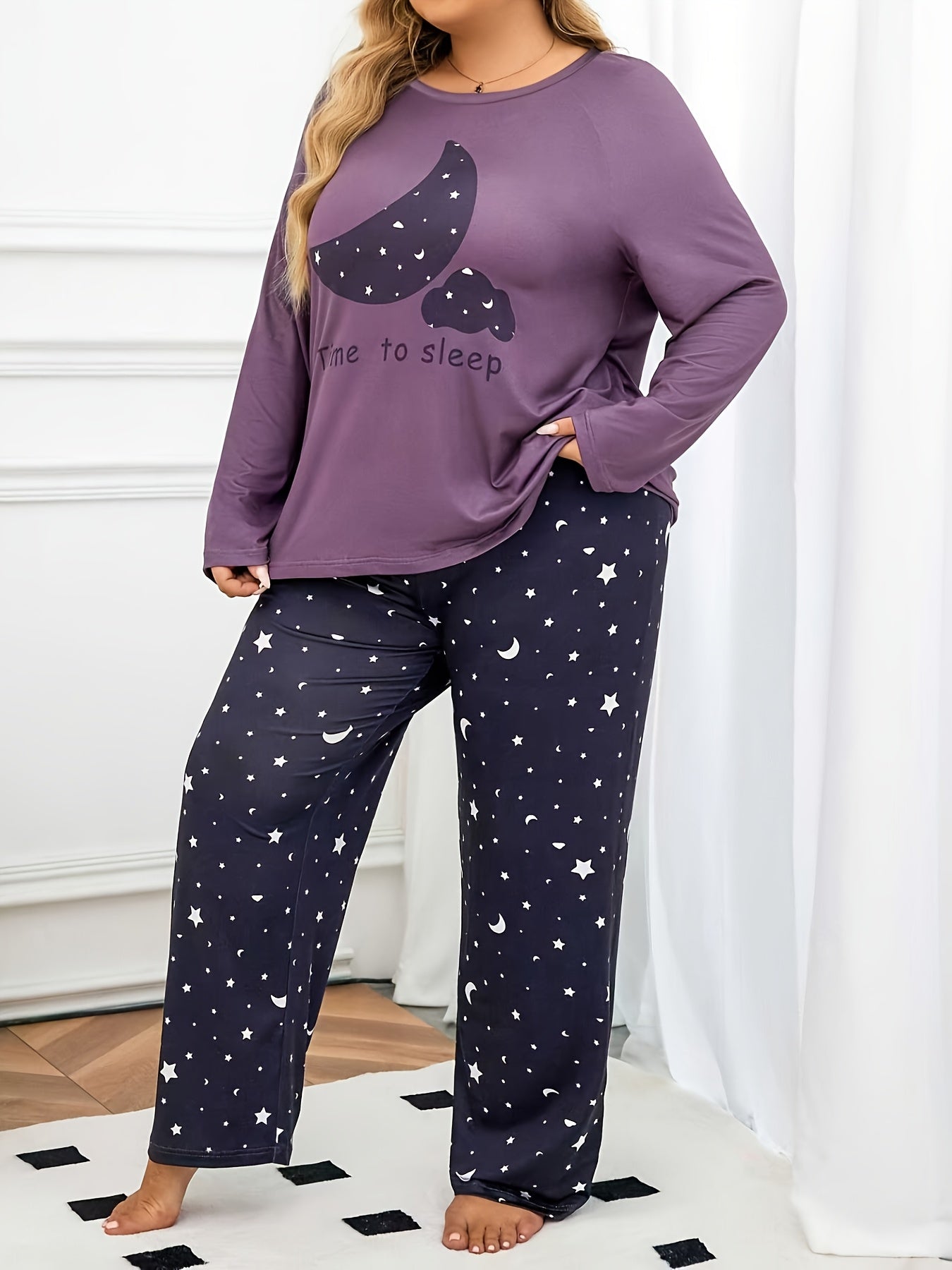 Women's Moon Letter Pajama Set, Long Sleeve