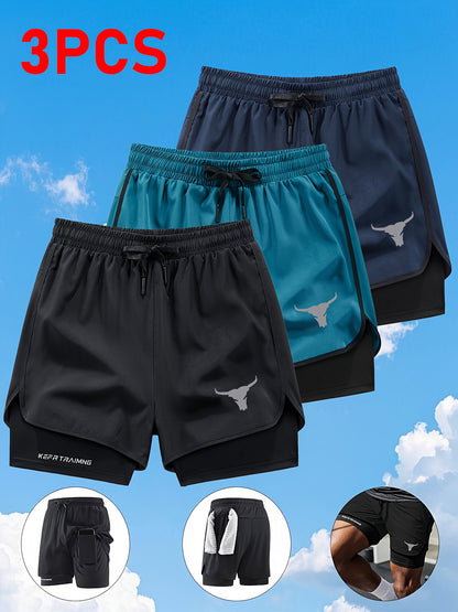 Zhiyu OBM 3pcs Men's Fitness Running Shorts, Elastic Waistband, Soft Lining, Towel Included, Perfect as a Gift