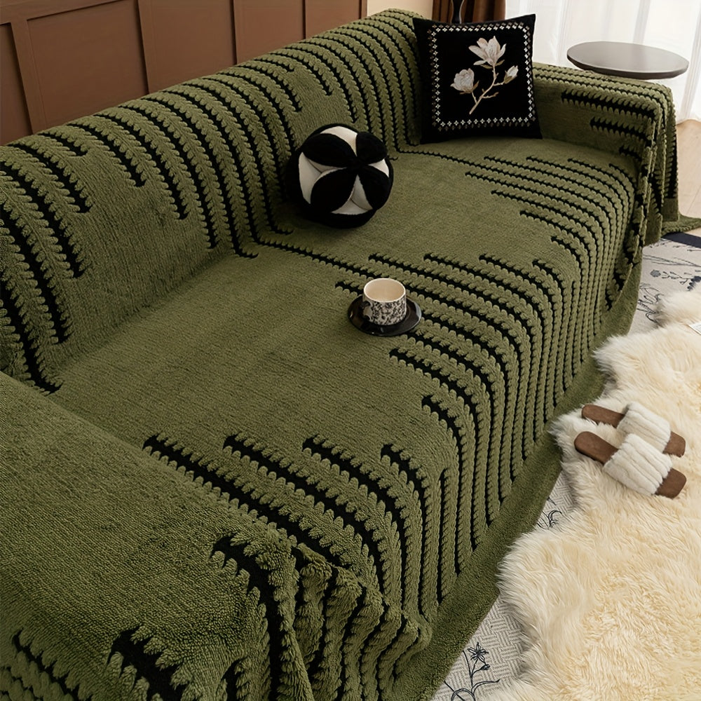 1pc Modern & Striped Sofa Cover - Soft Polyester, Machine Washable, Easy to Fit for 3-Seater, Loveseat, Sectional Sofa, Armchair