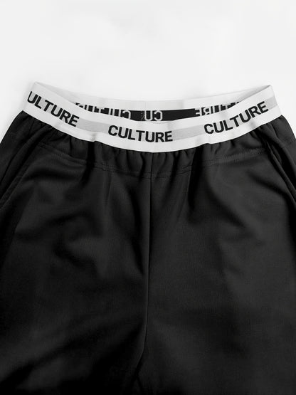 2pcs Women'S High-Waisted Wide-Leg Pants with Heart Letter Print - Casual Loose-Fit Joggers, Solid Color, All-Season Comfort, Pockets, Versatile for Casual Attire