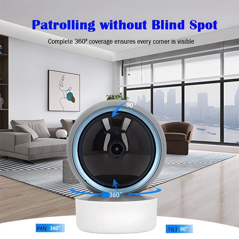 Smart 1080P HD Monitor, FHD WiFi Security Camera with 360°/90° Pan-Tilt, 2.4G WiFi Full-Body Surveillance Camera, Night Vision, Two-Way Audio, Motion Recording, Remote Viewing, Suitable for Home Safety Monitoring of Childre