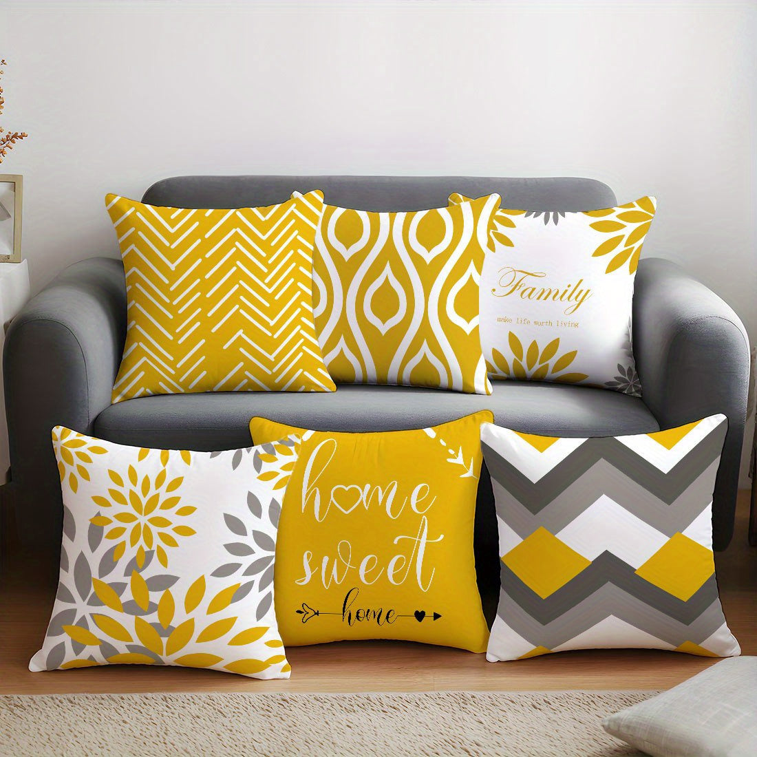 6pcs Modern Geometric & Floral Print Throw Pillow Covers, 44.96cm - Polyester, Machine Washable, Zip Closure - Ideal for Living Room, Bedroom, and Home Decor (Covers Only), Decorative Pillows | Contemporary Style | Zippered P