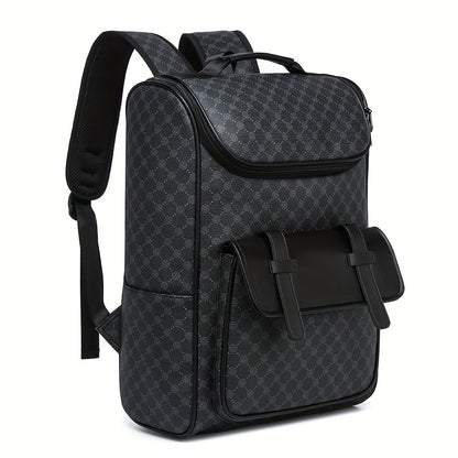 LUMG Men'S Casual Large Capacity Laptop Backpack - Brown & Beige Check Pattern, Durable, Multiple Compartments with Zipper Pockets, Ideal for Commuting, Travel, and Everyday Use, Everyday Backpack|Casual Style Backpack|Functi