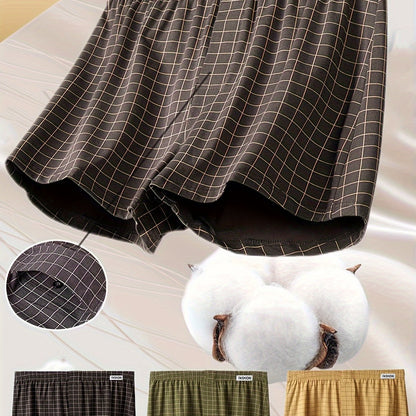 3pcs Men'S Loose Fit Plaid Boxer Briefs - 95% Mid-Rise Athletic Shorts with Elastic Waistband, Breathable & Comfortable for Casual Attire, Black/White/Beige/White/Gray/Beige, Everyday Comfort Shorts | Relaxed Fit Shorts | Med